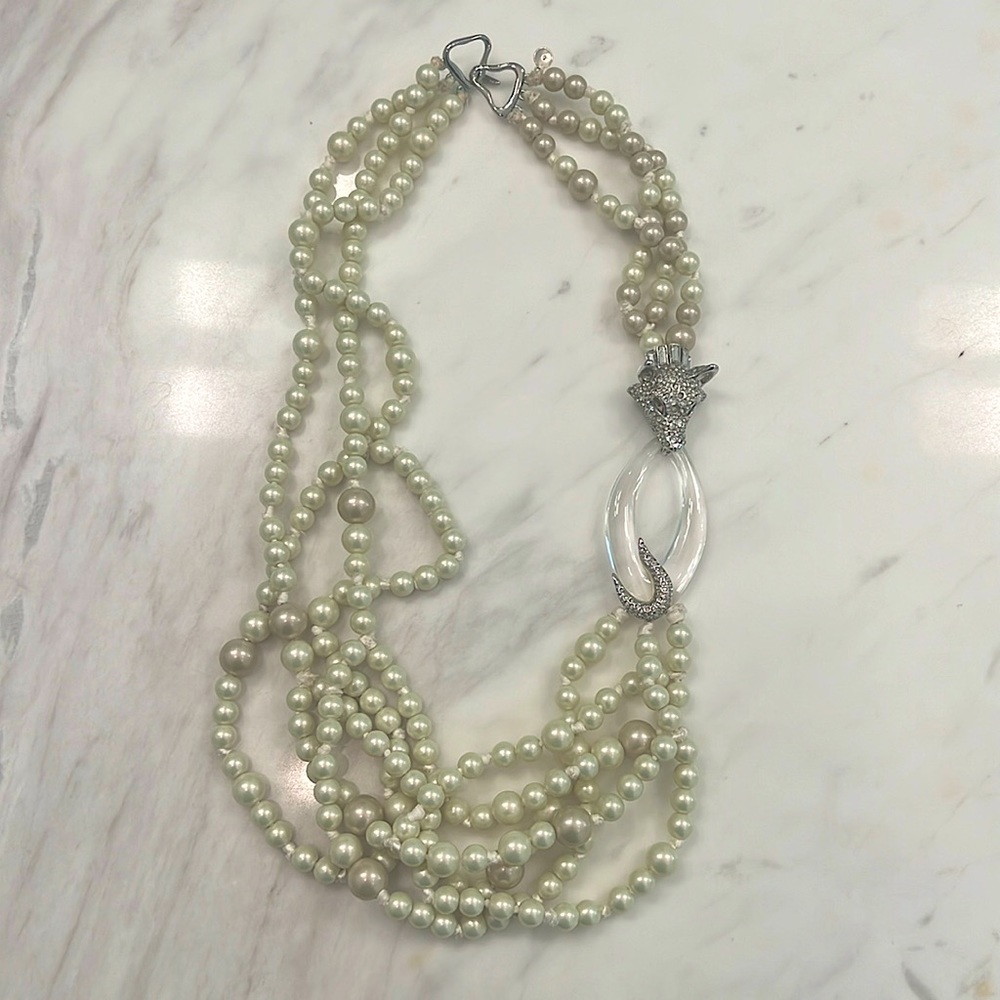 Alexis Bittar Faux-Pearl and Crystal Necklace w Fox Detail